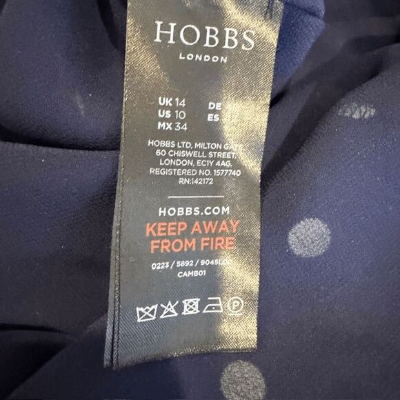 HOBBS London Ayla Spot Fit & Flare Navy Polka Dot Dress Crystal Button Size 10 - Picture 10 of 16